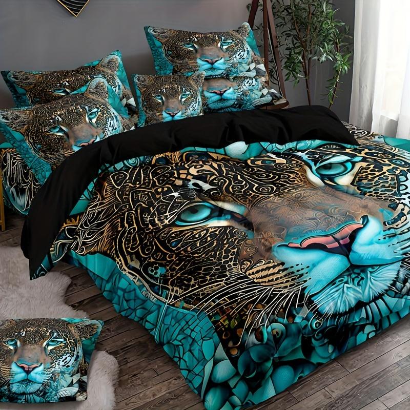 3Pcs Set Of Quilt Covers With Glaring Leopard Pattern - Soft And Comfortable Bedroom Guest Room And Dormitory