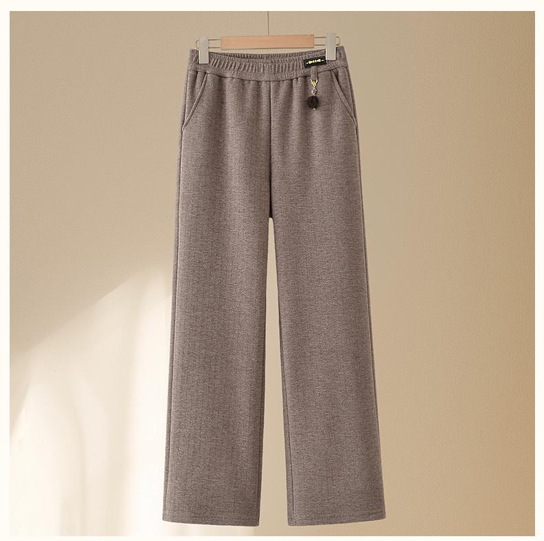 Mom’s Fleece-Lined Wool Pants - Warm, Thickened Flannel for Elderly, Straight-Leg Style, Perfect for Autumn & Winter