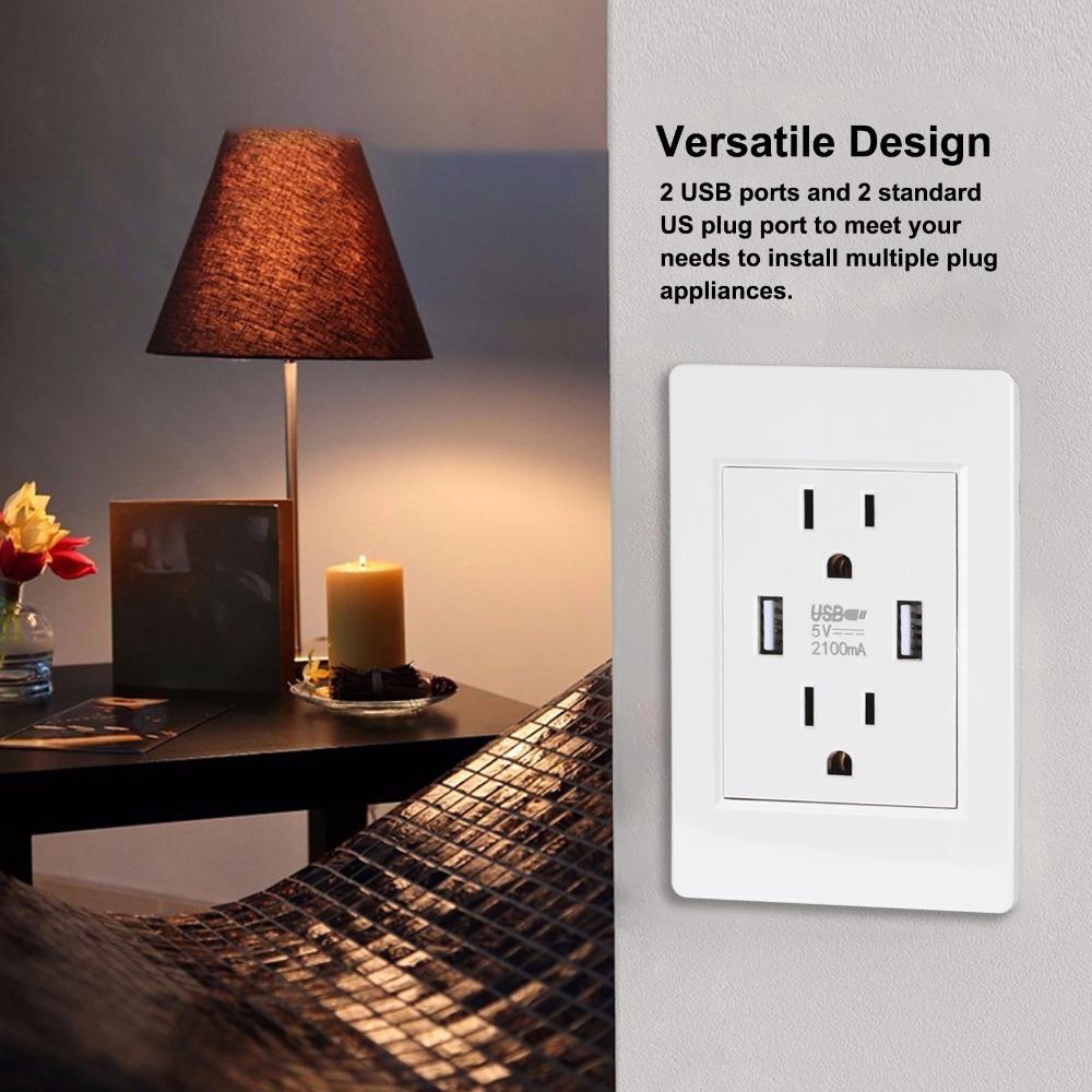 10A Charging Power Outlet White AC USB Outlet Durable USB Wall Outlet Home