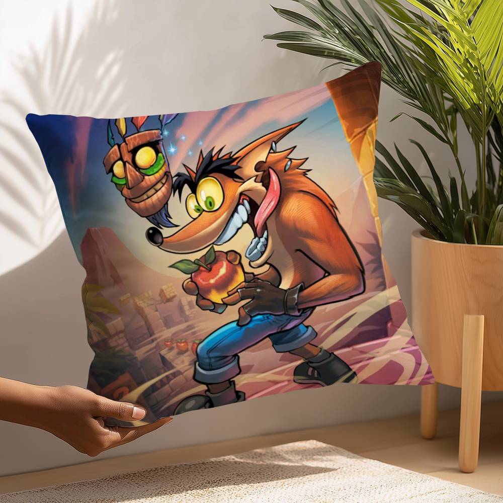 Cartoon Spiel Crashs Bandicoot Kissenbezug Plüschstoff Weicher Kissenbezug Beidseitig bedruckt Kissenbezug Haushaltsgeschenke