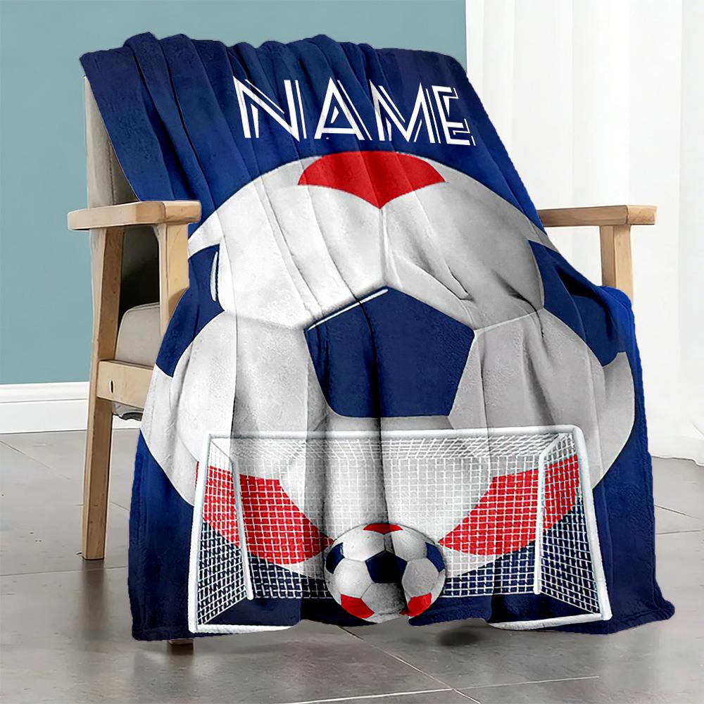 Blue Soccer Customize Text Blanket Throw Personalized Blanket Soft Warm Cozy for Picnics Couch Seaside Bed Four Seasons Universal