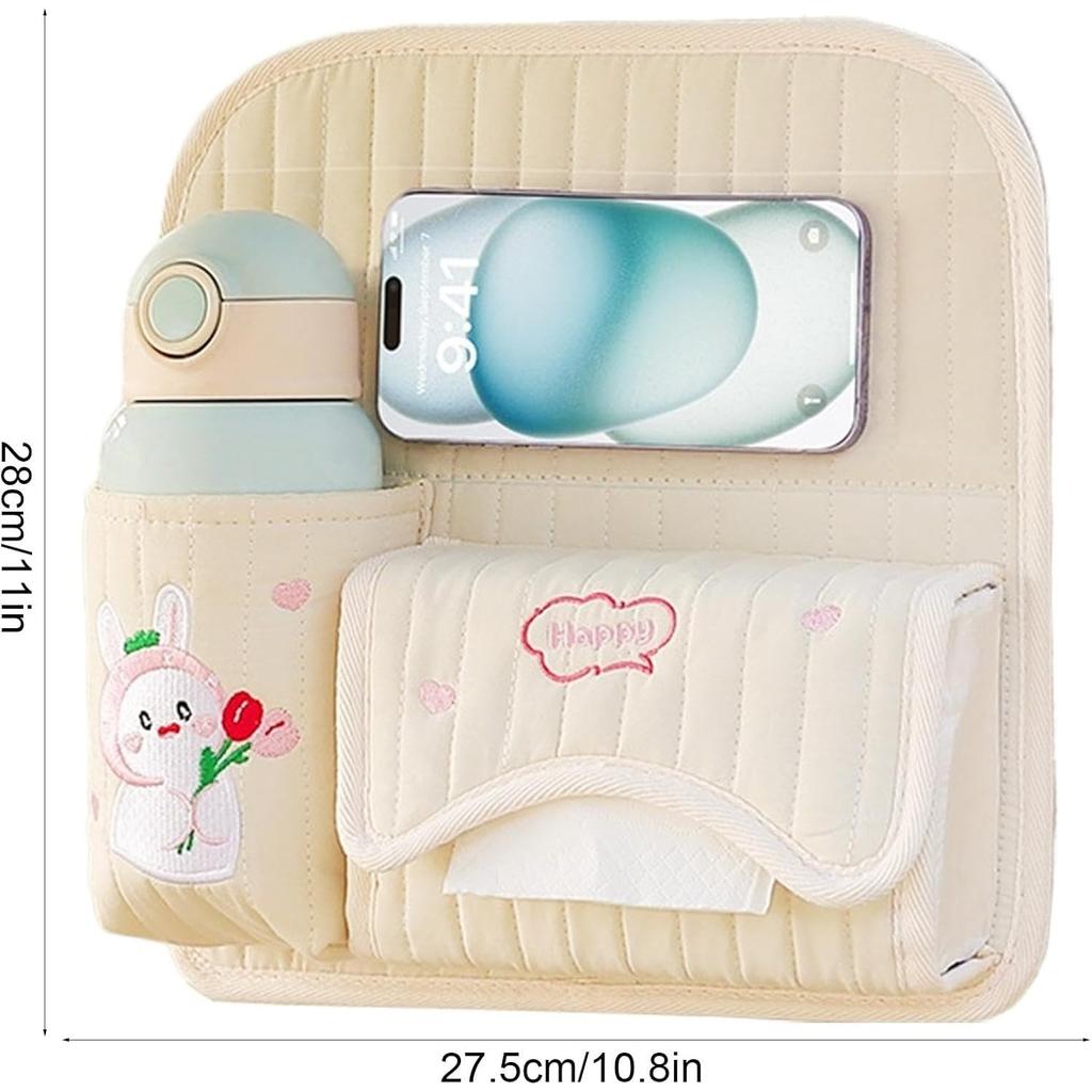 Car Storage Organizer Back Seat Cute - Bunny Seat Storage Organizer | Car Tissue Holder and Clear Phone Pocket Back Seat Storage Organizer