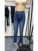European & American Style Stretch Blue Denim Button-Up Women's Rolled-Up Pants