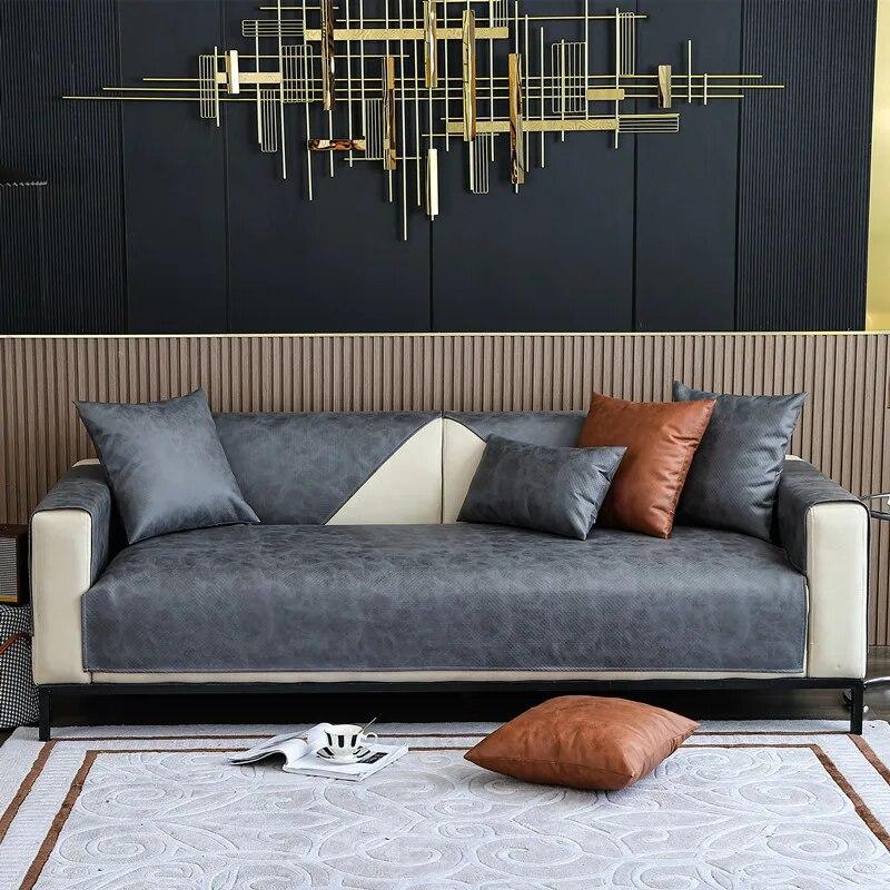 Modern Waterproof Sofa Cover Technology Leather Cloth Solid Sofa Towel Couch Cover Anti-slip Cushion Multi-Size Sofa Protector