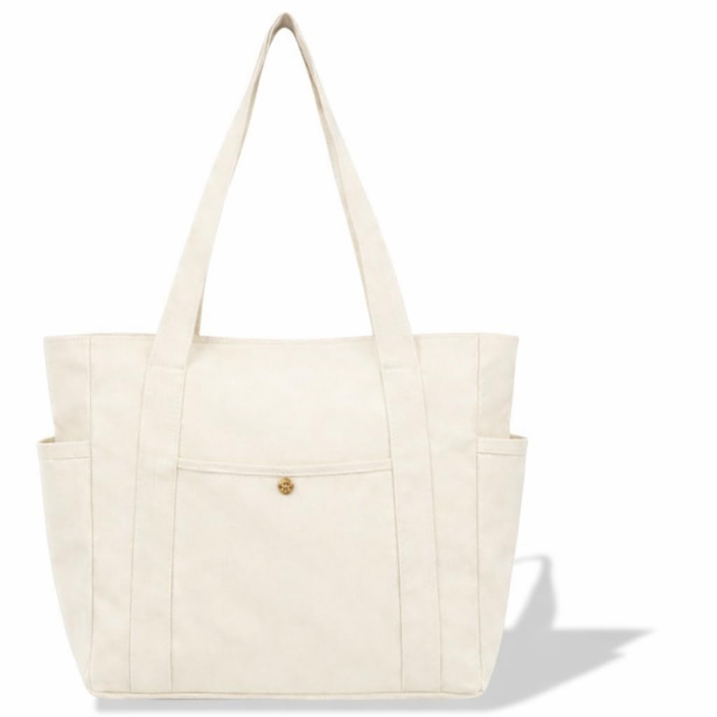 

[One-G5] Mother s Bag, Canvas Tote Bag with Zipper, Shoulder Strap, Pocket, A4 Size, Lightweight, Durable, Perfect for Commuting, School, or Travel