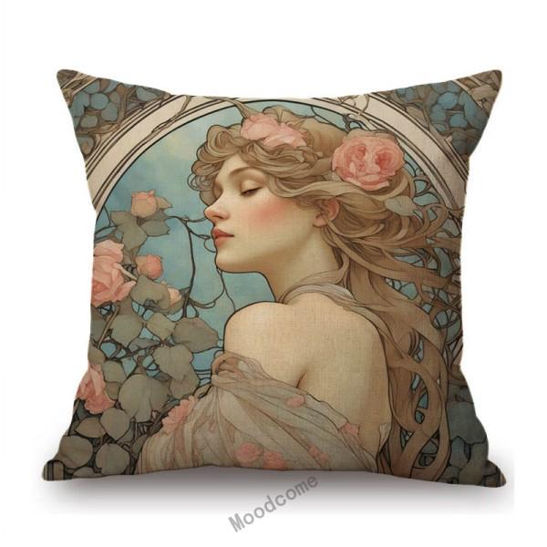 Mucha Style Floral Princess Girl Pink Purple Blue Pretty Flower Daughter Room Decoration Sofa Pillow Case Spring Cushion Cover