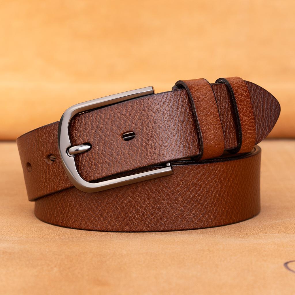 Belt Retro First Layer Cowhide Genuine Leather Versatile Tree Paste Leather Pin Buckle Belt Middle-Aged And Young Men'S Belt