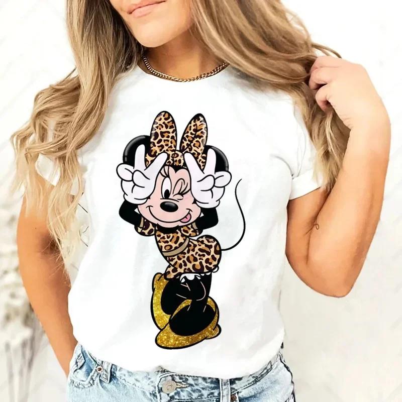 

MINISO Новая женская футболка с леопардовым принтом Микки Мауса для мальчиков и девочек Повседневная семейная женская одежда Милая футболка с короткими рукавами Y2k 3XL