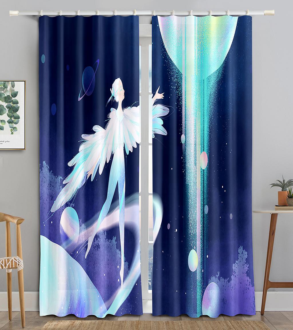 

Angel Girls Maiden Animated Children Blackout Window Panel Curtain designed for Living Room Bedroom Bathroom Kicthen Door Cupboard Decor Hooks W50 X H130(CM)X2&Hook
