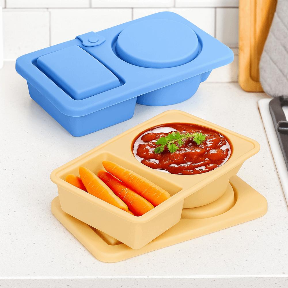 Foldable Double Compartment Snack Box Leakproof Sauce Seasoning Containers Kitchen Gadgets