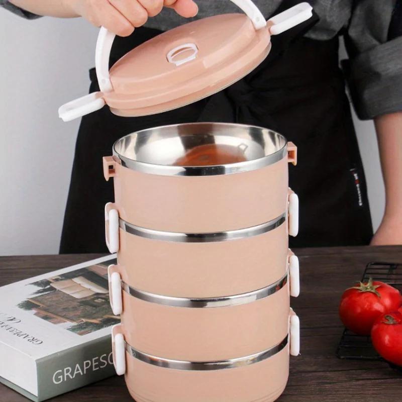 Portable Stainless Steel Thermal Lunch Box Multi-Purpose Microwave Bento Box With Lids Suitable for Home Use or Take-Out