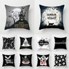 New Halloween Black and White Skull Pumpkin Printed Peach Leather Velvet Pillowcase Sofa Office Cushion Cover