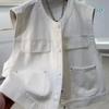 Women's White Denim Vest Sleeveless Button Front Multi Pocket Casual Loose Fit Outerwear