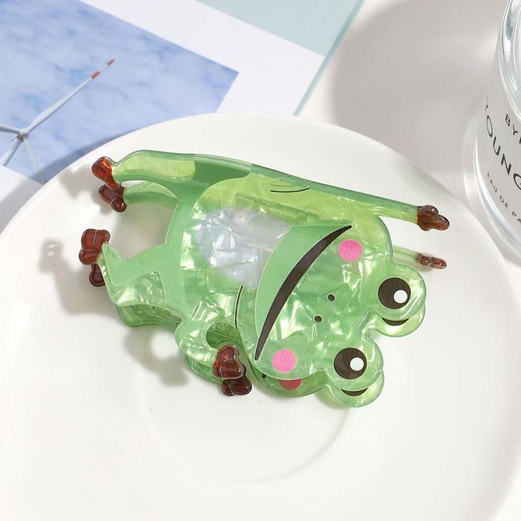 1 buc clip amuzant broască desen animat, clip creativ animal acetat rechin sălbatic mediu jumătate legat agrafă de păr accesoriu de păr clip