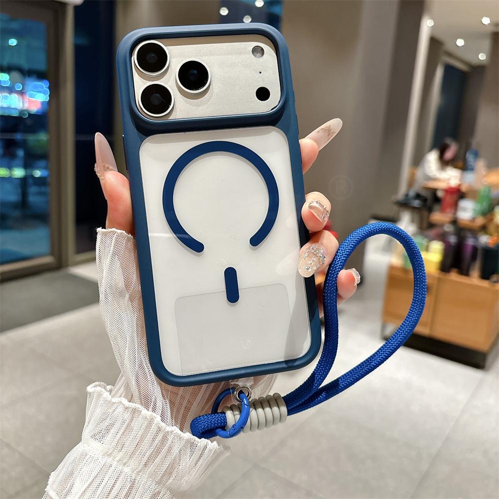 Luxury Lanyard Clear Slim Acrylic Magnetic Phone Case For iPhone 17 16 15 14 13 12 Pro Max For Magsafe Wireless Charging Cover