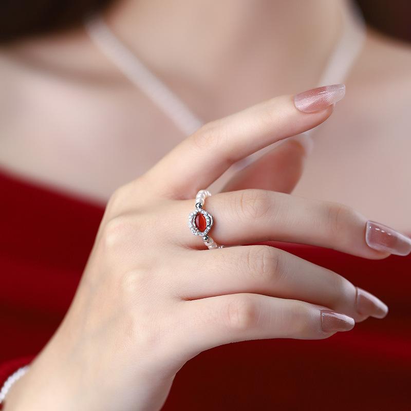 Original Red Agate Ruyi Lock Tassel Necklace Hongyun Jewelry Set