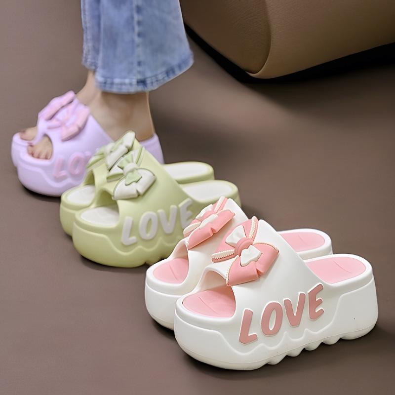 Women's Thick-Soled High Heel Bowknot Slippers for Indoor/Outdoor Wear