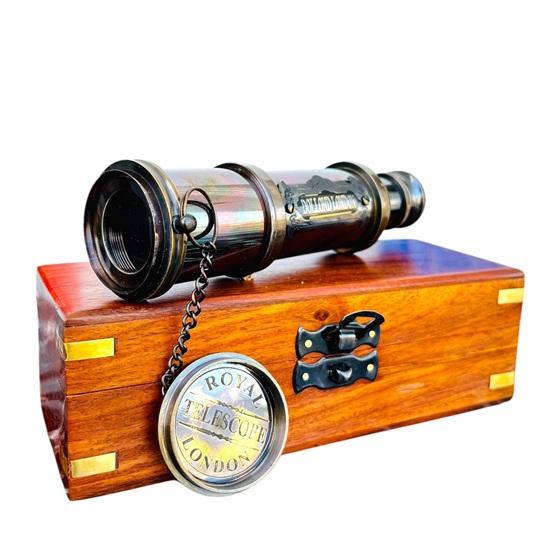 35.56 Cm Working Telescope with Wood Box Engraved Spyglass Pirate Telescope Brass Telescope Anniversary Gifts For Husband Boating Gift