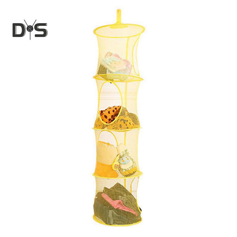 Divoký zvonek 4 vrstvy síťovaný skládací úložný regál na dětské hračky závěsný koš drobnosti