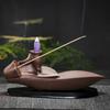 Double Leaf Like Flowing Lotus Backflow Incense Burner Ceramics Sandalwood Incense Sticks Holder with Plastic Bottom Home Decor