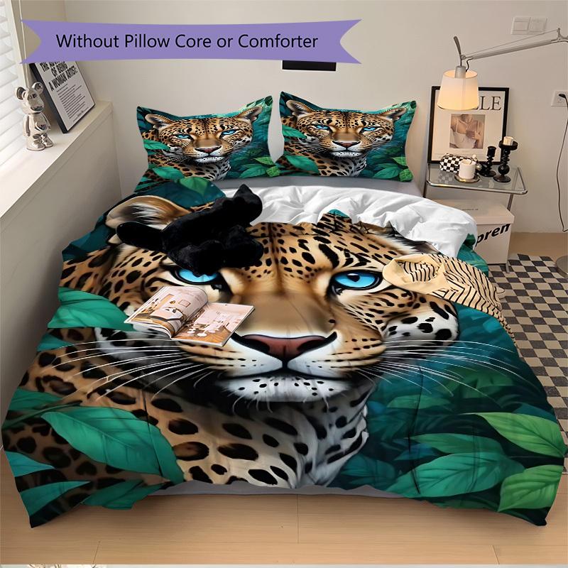 3pcs Leopard Print Duvet Cover Set -Includes 1 Duvet Cover and 2 Pillowcases, No Quilt Core, All-Season Home Decor  yy251111110