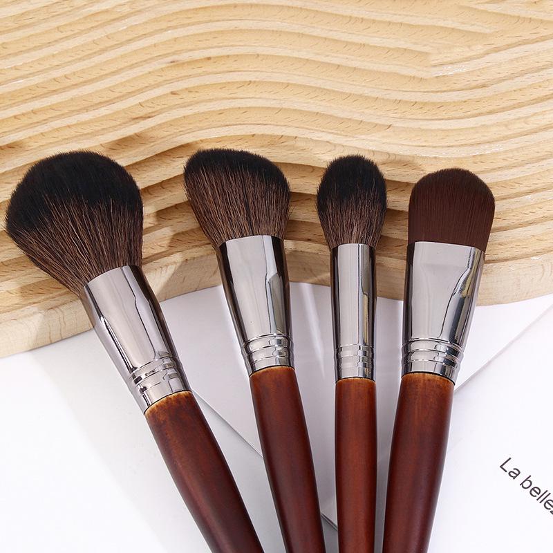 15-Piece Animal Hair Makeup Brush Set - Sandalwood Eyeshadow & Highlighter Brushes for Makeup Artists