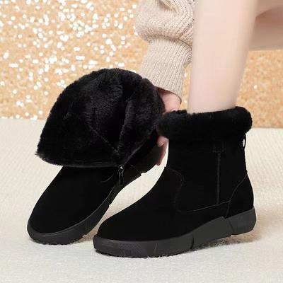 2025 Winter New Snow Boots Women's Fur Integrated Thickened Medium Boots Velvet Muffin Sole Northeast Cotton Shoes Women