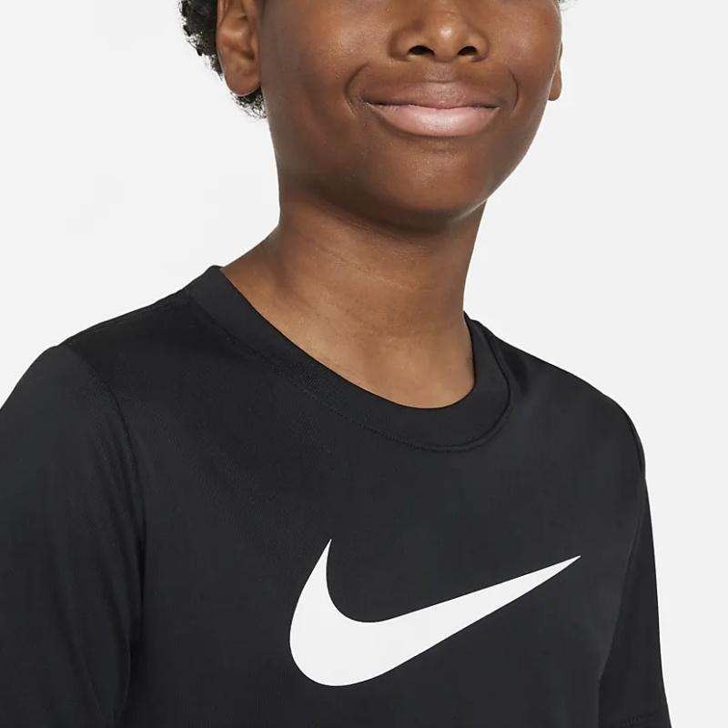 Nike T-Shirt Solid Color Front Logo Print Round Neck Pullover Short Sleeve Kids Tops Black DX1123-010
