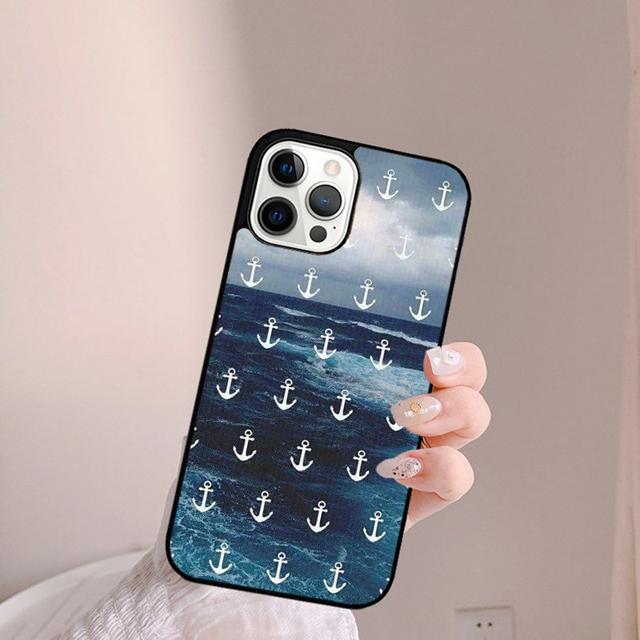 Blue Boat Anchor Printing Drawing Phone Case Back Cover for iPhone 17 Air 16 15 14 13 11 12 Pro Max Plus Coque