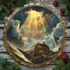 Round Metal Wall Art Sunburst Mountain Landscape Golden Frame