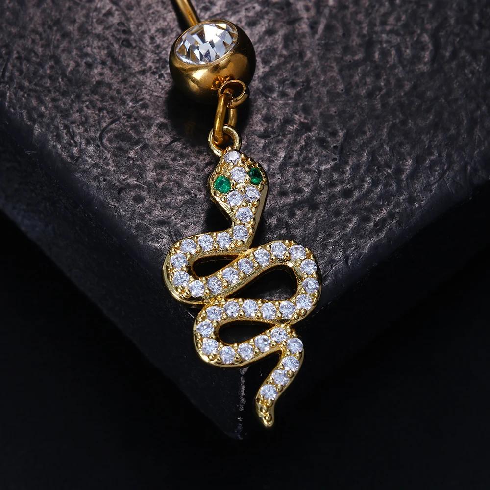 Sexy Snake Pendant Belly Button Nail Rings Crystal Fashion Stainless Steel Navel Piercing Body Jewelry For Women Girls Nightclub