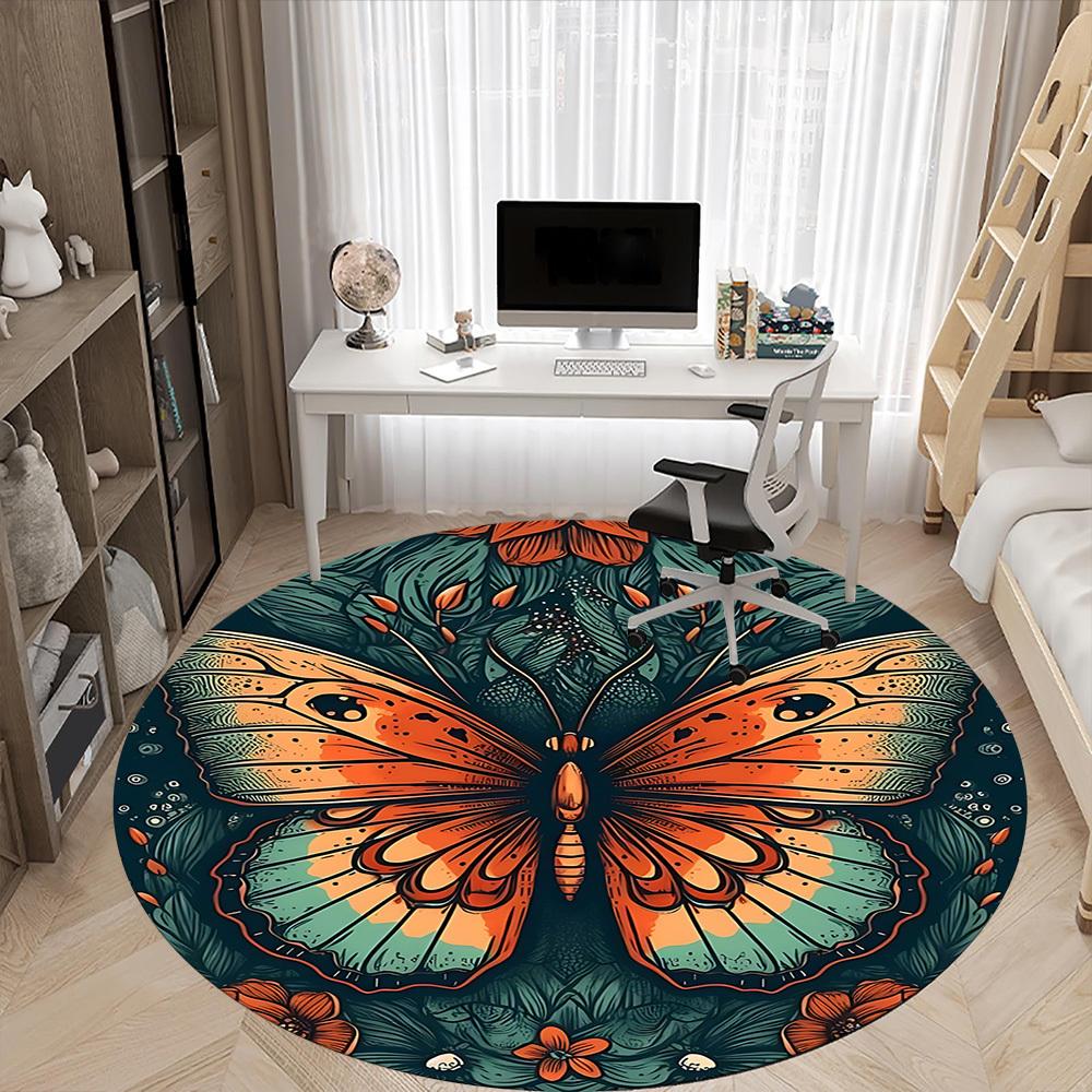 1pc Butterfly Garden Office Round Area Rug, Under Office Chairs Bedroom Living Room Home Decor, Room Deco