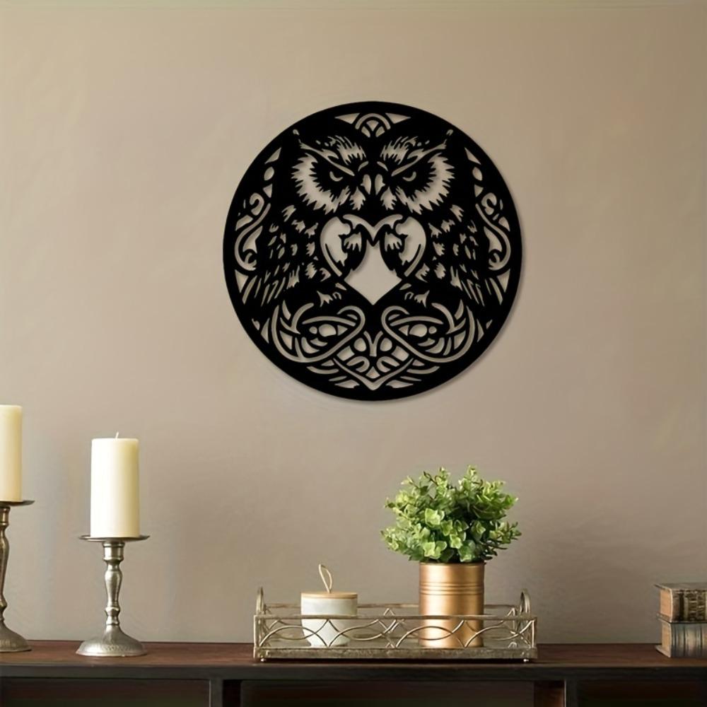 Celtic Two Owls Metal Wall Decor Black Symbolic Design for Living Room Study Bar St Patrick Day Halloween Gift