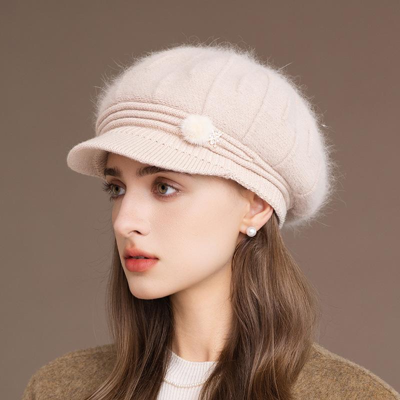 Chapeau pour femme Nouveau chapeau d'automne et d'hiver en laine Bonnet thermique Mère d'âge moyen et âgée Chapeau tricoté