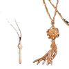 1116 Faux Crystal Necklace Knotted Beaded Long Tassel Shiny All Match Women Long Pendant Sweater Necklace Pendant Necklaces