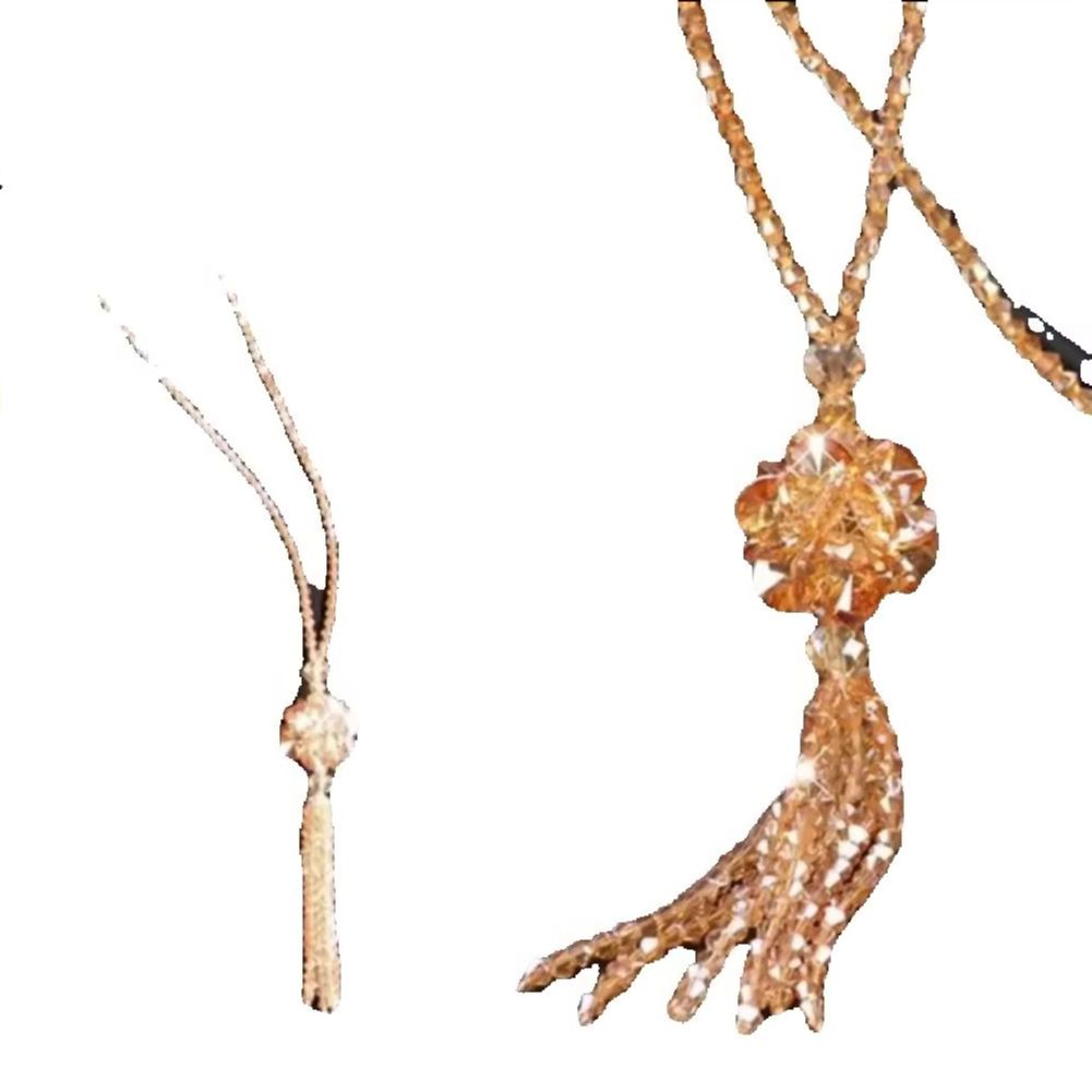 1116 Faux Crystal Necklace Knotted Beaded Long Tassel Shiny All Match Women Long Pendant Sweater Necklace Pendant Necklaces