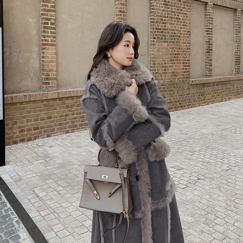 Women's Extra Long Faux Fur Lamb Wool Coat - Winter 2024 Style (2166)