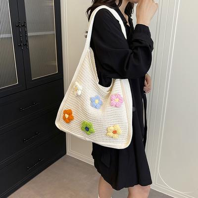 Woven One-shoulder Underarm Bag Crochet Bag Girls Shopper Bags Handbag For Students And Office Workers Comfortable Wide Strap