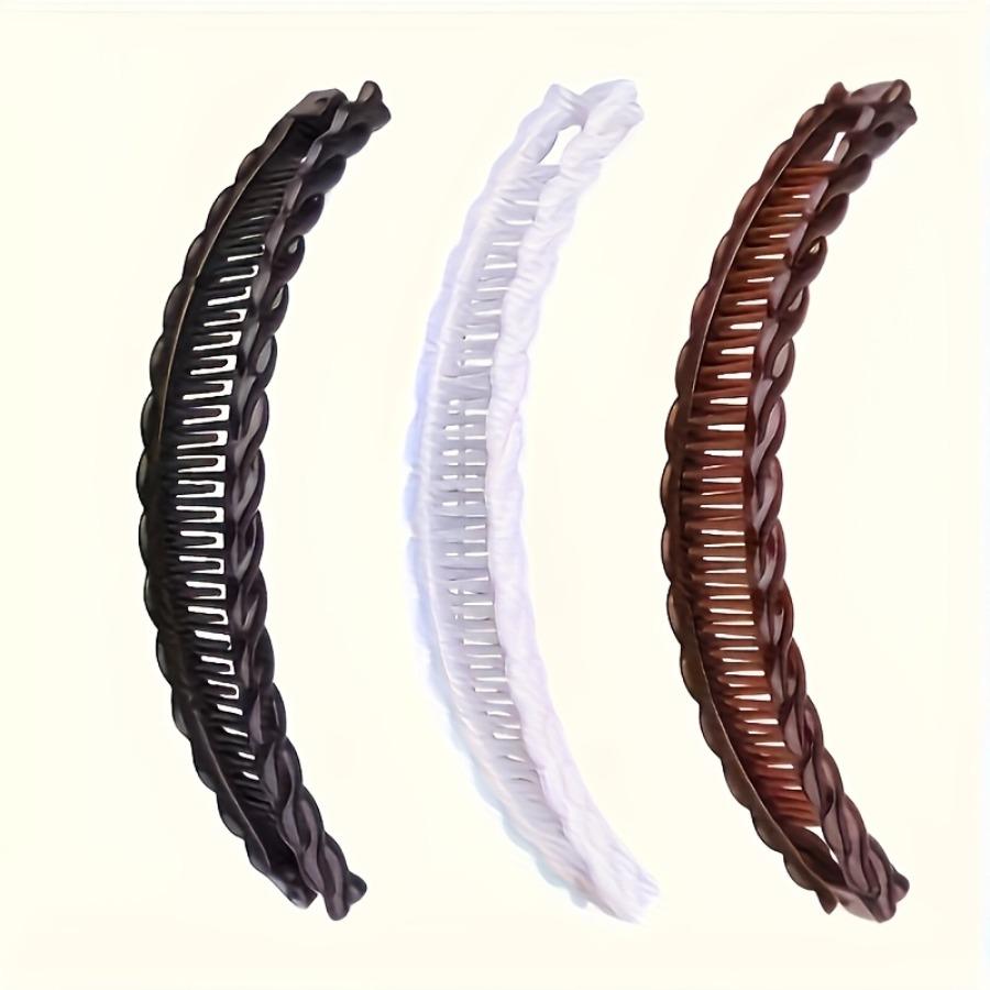 3 Stück Neue Stilvolle Große Bananen-Haarspangen für Damen - Vintage Rutschfeste Doppelzahn-Klammern, Geeignet für Pferdeschwänze, Verleiht dem Haar Volumen