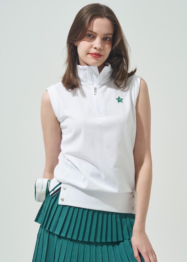 Blue Dot Half-Zip Sleeveless T-Shirt Plus_Wh 90