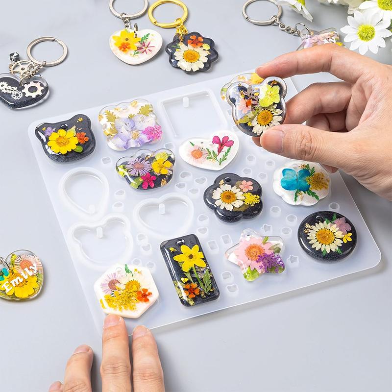 WTEMPO Creative DIY Soft Durable Silicone Mold with Hole 16 Cavities UV Resin Hanging Pendants Making Mold for Beginner Ornaments Epoxy Resin Molds