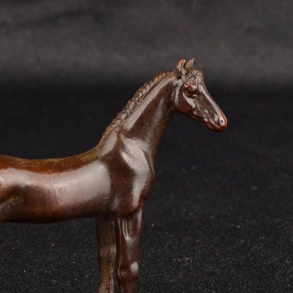 Antyczne metalowe figurki koni z długim ogonem, miniatury, ozdoby Feng Shui, miniaturowe zwierzęta zodiaku, dekoracja stołu