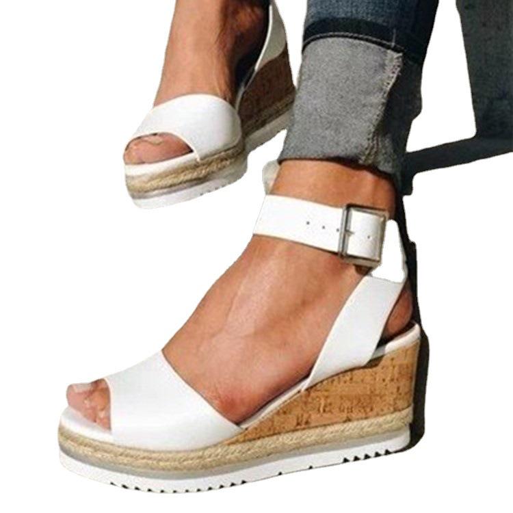 2023 Women's Plus Size Peep Toe Wedge Sandals - European & American Fashion with Buckle Strap