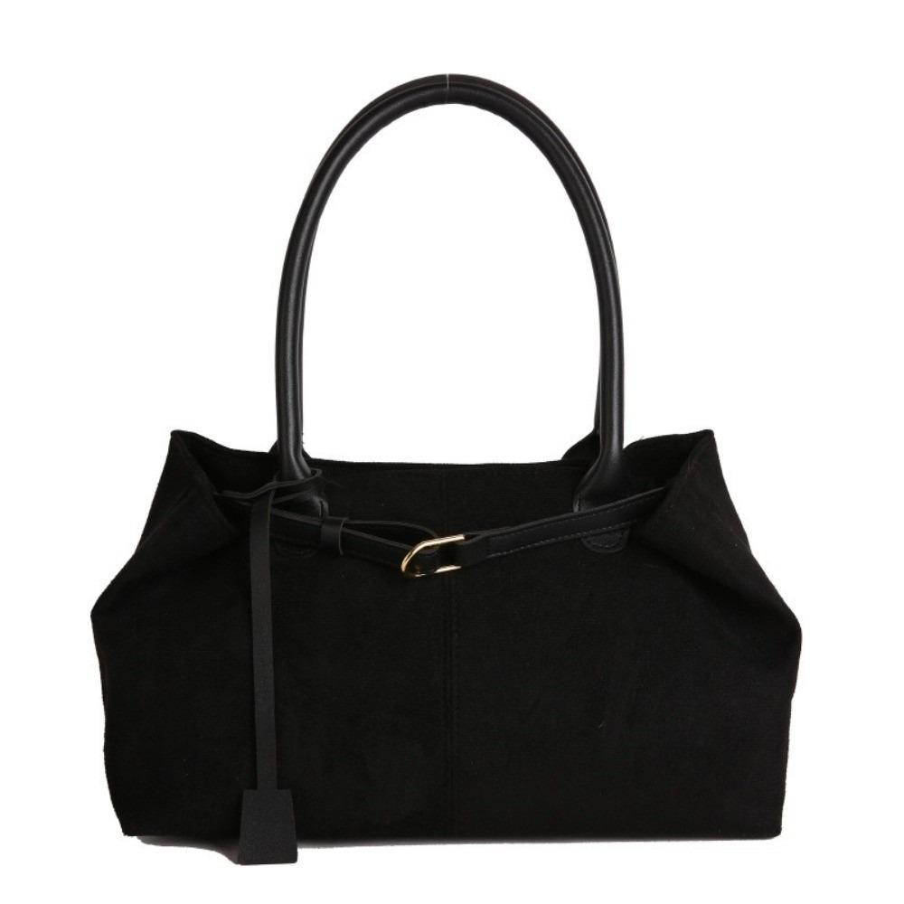 

Popular Elegant Autumn Winter Tote Bag PU Leather Solid Color Faux Suede Shoulder Handbag Simple Large Capacity Hobo Bag Women чёрный