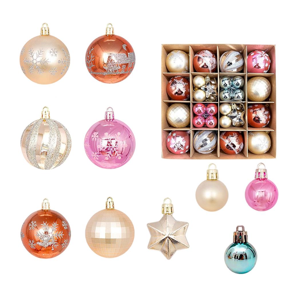 44pcs Christmas Tree Ornament Plastic Ball Decorations For DIY Crafts And Painted Designed Boxes Pendant