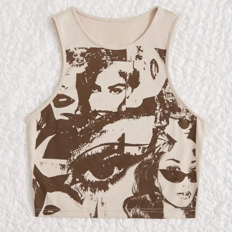 Y2K Character Portrait Print Basic I-shaped Vest Top