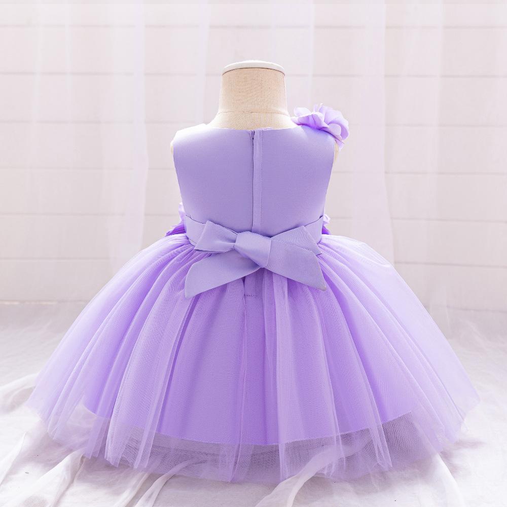 Toddler 3D Flower Girls Party Dresses Christmas Costume Red Wedding Ball Gown Tulle Bow 1st Birthday Princess Prom Girl Clothing