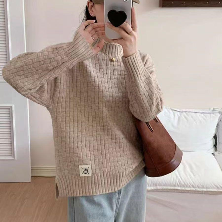 

Полувысокий ворот вязаный свитер осень и зима стильный топ вязаный свитер толстый модный и свободный 3XL