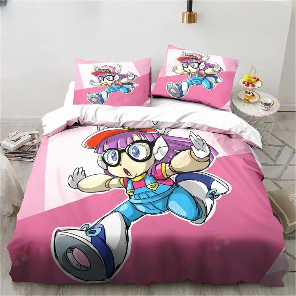 New Cute Cartoon Dr SSlump Arale Anime Bedding Collection Linen King Twin Double Child Bedding Collection Mircofiber Or Polyester Duvet Cover