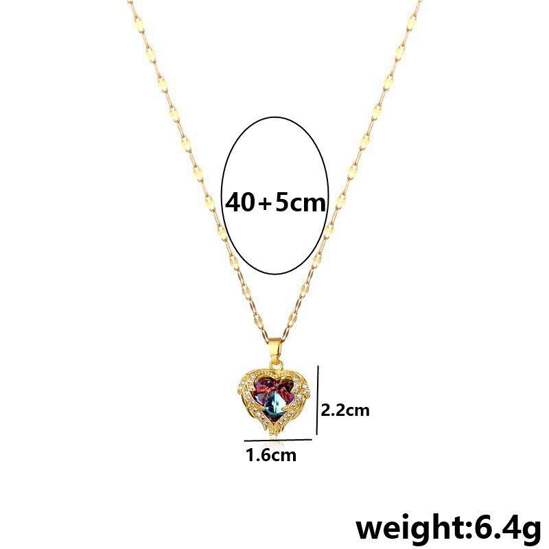 Top Luxury Colorful Crystal Ocean Heart Pendant Necklace For Women Trendy 316L Stainless Steel Jewelry Female Wedding Neck Chain